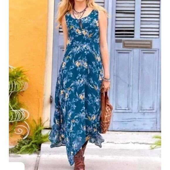 SUNDANCE On The Breeze Floral Maxi Dress Womans 6 Blue Boho‎ Summer - Picture 1 of 10